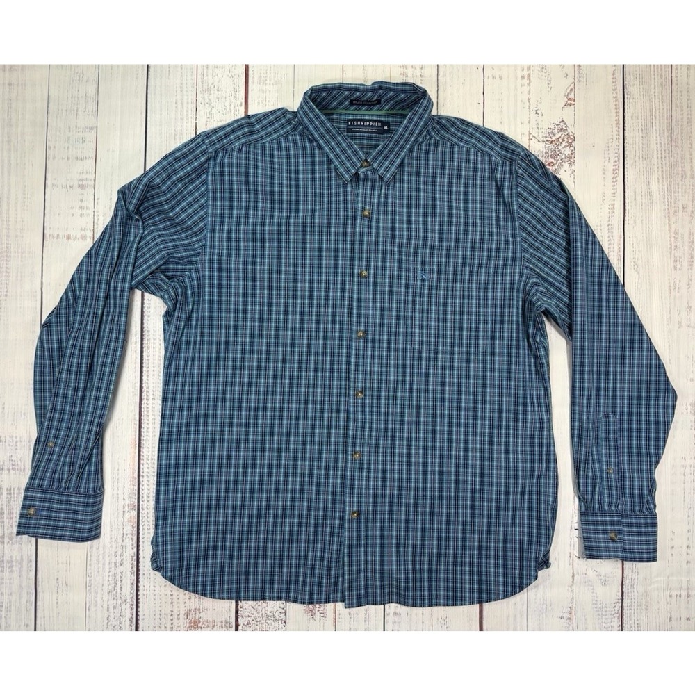 Fish Hippie Shirt Men's Size XL Button Up Solace Collection Plaid Long Sleeve